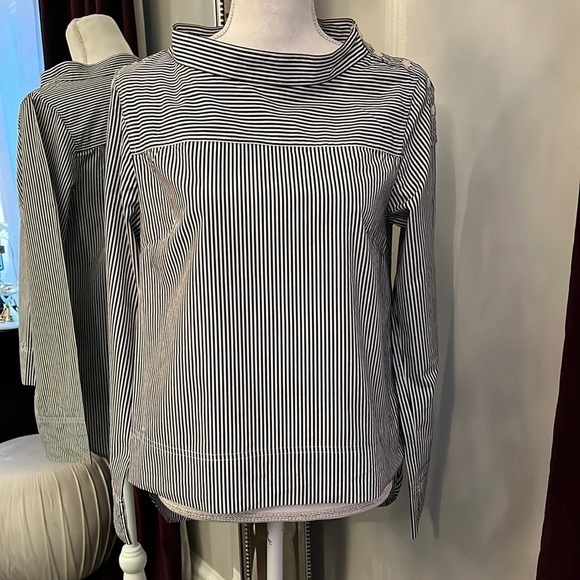 J. Crew Black And White Striped Cowl Neck Top Size 4 - Picture 1 of 12